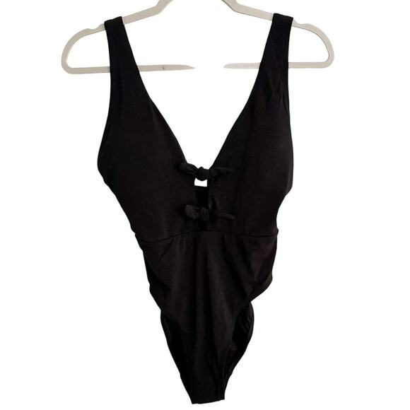 Robin Piccone Ava One Piece Swimsuit Double Knot Plunge Black Size 8 NEW - Picture 2 of 6
